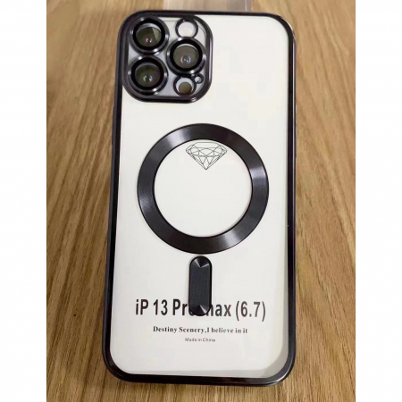 Husa MagSafe pentru Apple iPhone 14, Full Cover, Protectie camera, Margini colorate Electroplating, Magnetica, Incarcare Wireless, Flippy, Negru [1]