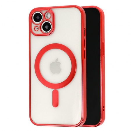 Huse de telefoane - Husa MagSafe pentru Apple iPhone 14 Pro Max, Protectie camera, Full TPU, Margini colorate Electroplating, Magnetica, Incarcare Wireless, Flippy, Rosu