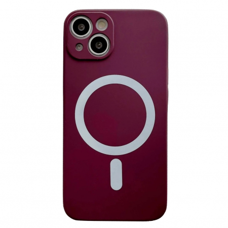 Sub 99 Lei - *LICHIDARE STOC* Husa MagSafe pentru Apple iPhone 14, Silicon, Protectie pentru camera, Magnetica, Incarcare Wireless, Flippy, Visiniu