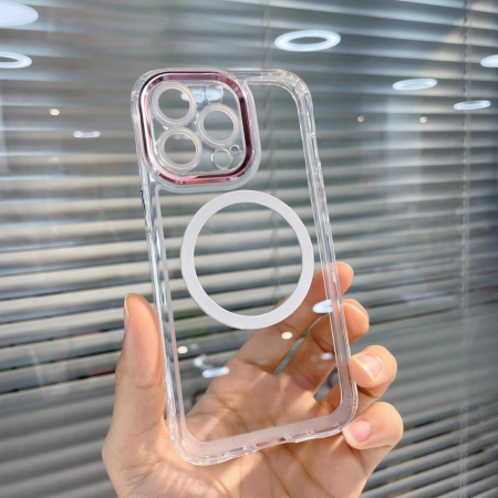 Husa MagSafe Silicone pentru iPhone 13 Pro, Flippy, Transparenta, Magnetica, Extra Protectie Camera Roz [2]