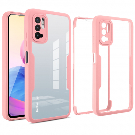 Husa Max Defence pentru Samsung Galaxy S21 FE, Bumper Roz, Fata Dubla Transparenta, Protectie Antisoc Full 360 ( fata, spate, margini ), Flippy [1]