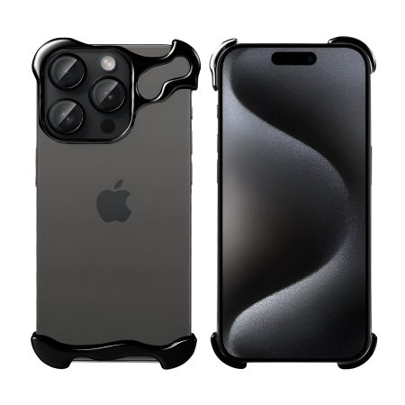 Husa Metalica Compatibila cu iPhone 15 Pro, Protectie pentru Colturile Telefonului si Camera, Lentile pentru Obiective, Aliaj, Antisoc, Antizgariere, Negru [4]