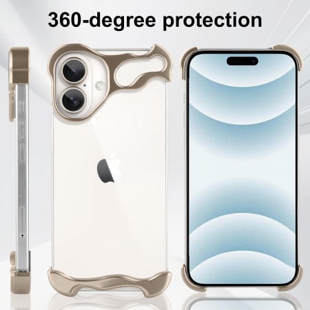 Husa Metalica Compatibila cu iPhone 16, Flippy, Protectie pentru Colturile Telefonului si Camera, Aliaj, Antisoc, Antizgariere, Auriu [3]