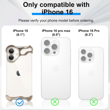 Husa Metalica Compatibila cu iPhone 16, Flippy, Protectie pentru Colturile Telefonului si Camera, Aliaj, Antisoc, Antizgariere, Auriu [5]