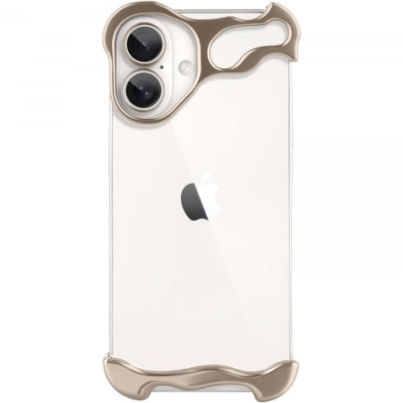 GSM - Husa Metalica Compatibila cu iPhone 16, Flippy, Protectie pentru Colturile Telefonului si Camera, Aliaj, Antisoc, Antizgariere, Auriu
