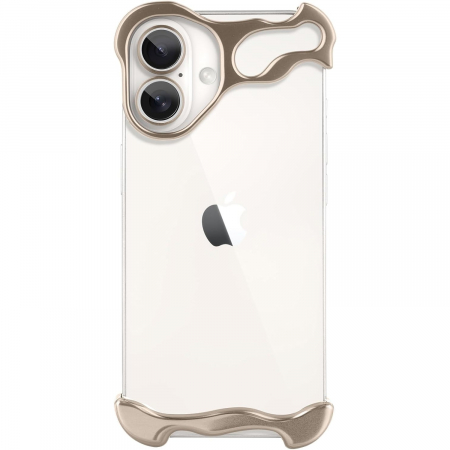 GSM - Husa Metalica Compatibila cu iPhone 16 Plus, Flippy, Protectie pentru Colturile Telefonului si Camera, Aliaj, Antisoc, Antizgariere, Auriu
