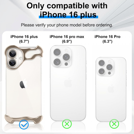 Husa Metalica Compatibila cu iPhone 16 Plus, Flippy, Protectie pentru Colturile Telefonului si Camera, Aliaj, Antisoc, Antizgariere, Auriu [1]