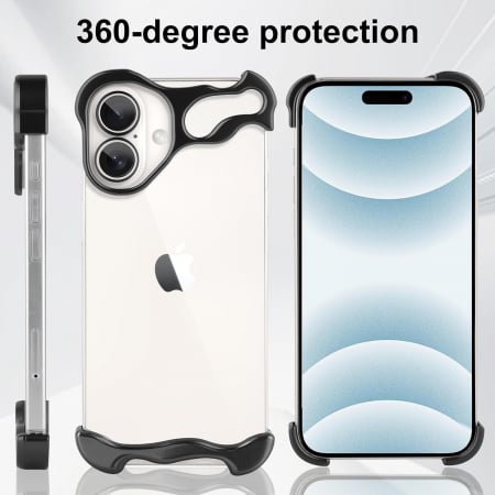 Husa Metalica Compatibila cu iPhone 16 Plus, Flippy, Protectie pentru Colturile Telefonului si Camera, Aliaj, Antisoc, Antizgariere, Negru [3]