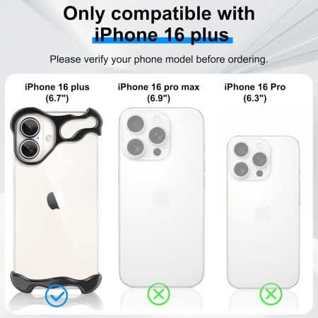 Husa Metalica Compatibila cu iPhone 16 Plus, Flippy, Protectie pentru Colturile Telefonului si Camera, Aliaj, Antisoc, Antizgariere, Negru [5]