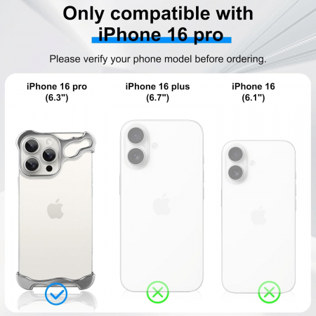 Husa Metalica Compatibila cu iPhone 16 Pro, Flippy, Protectie pentru Colturile Telefonului si Camera, Aliaj, Antisoc, Antizgariere, Argintiu [5]