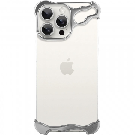 GSM - Husa Metalica Compatibila cu iPhone 16 Pro, Flippy, Protectie pentru Colturile Telefonului si Camera, Aliaj, Antisoc, Antizgariere, Argintiu