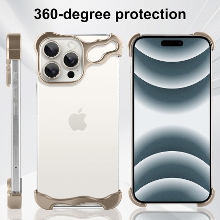 Husa Metalica Compatibila cu iPhone 16 Pro, Flippy, Protectie pentru Colturile Telefonului si Camera, Aliaj, Antisoc, Antizgariere, Auriu [3]