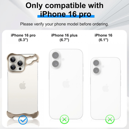 Husa Metalica Compatibila cu iPhone 16 Pro, Flippy, Protectie pentru Colturile Telefonului si Camera, Aliaj, Antisoc, Antizgariere, Auriu [5]