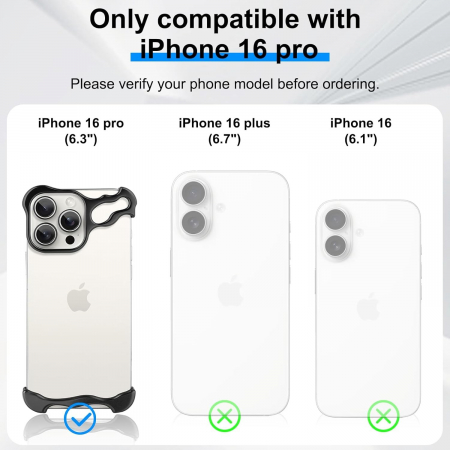 Husa Metalica Compatibila cu iPhone 16 Pro, Flippy, Protectie pentru Colturile Telefonului si Camera, Aliaj, Antisoc, Antizgariere, Negru [1]