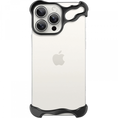 GSM - Husa Metalica Compatibila cu iPhone 16 Pro, Flippy, Protectie pentru Colturile Telefonului si Camera, Aliaj, Antisoc, Antizgariere, Negru
