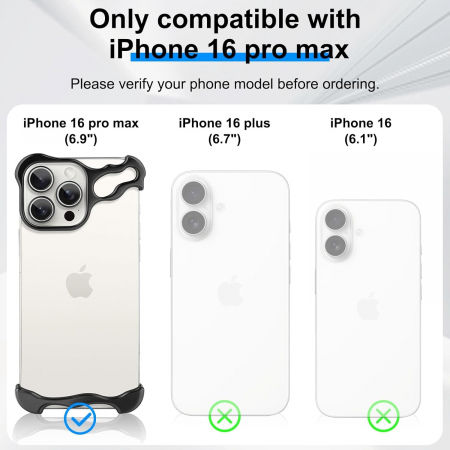 Husa Metalica Compatibila cu iPhone 16 Pro Max, Flippy, Protectie pentru Colturile Telefonului si Camera, Aliaj, Antisoc, Antizgariere, Negru [5]