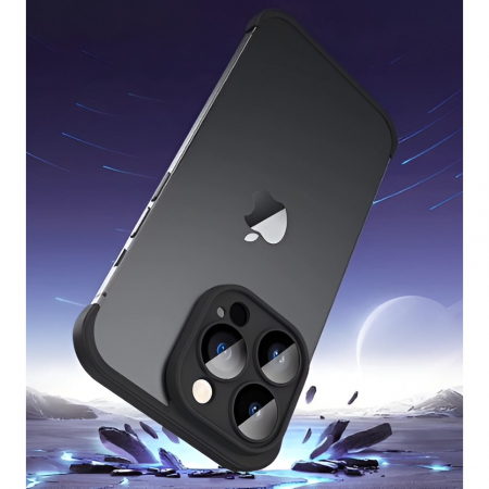 Husa Metalica Edgeless Compatibila cu iPhone 15 Pro, Flippy, Protectie pentru Colturi si Camera, Aliaj, Antisoc, Antizgariere, Negru Metalizat [6]
