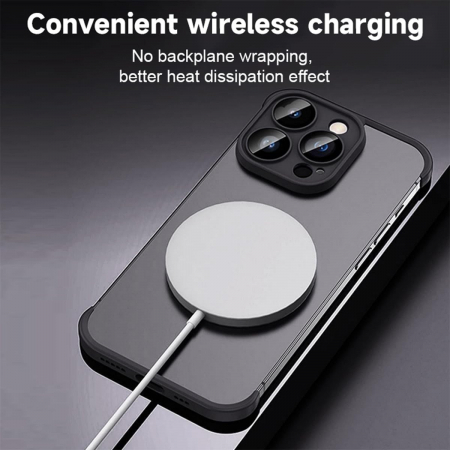 Husa Metalica Edgeless Compatibila cu iPhone 15 Pro, Flippy, Protectie pentru Colturi si Camera, Aliaj, Antisoc, Antizgariere, Negru Metalizat [2]