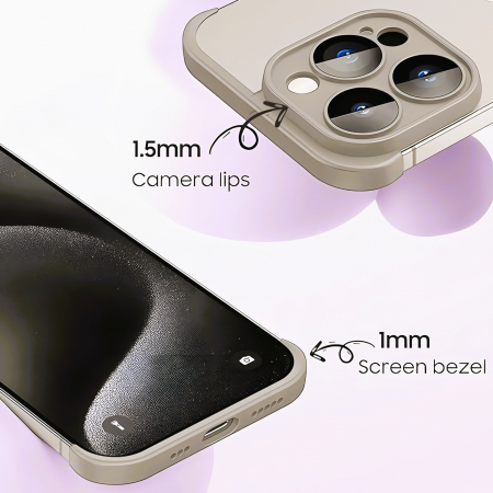 Husa Metalica Edgeless Compatibila cu iPhone 15 Pro Max, Flippy, Protectie pentru Colturi si Camera, Aliaj, Antisoc, Antizgariere, Gri Metalizat [3]