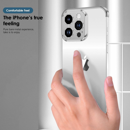 Husa Metalica Edgeless Compatibila cu iPhone 16 Plus, Flippy, Protectie pentru Colturi si Camera, Aliaj Aluminiu, Antisoc, Antizgariere, Argintiu Titan [1]