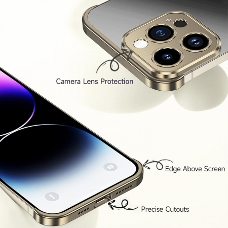 Husa Metalica Edgeless Compatibila cu iPhone 16 Plus, Flippy, Protectie pentru Colturi si Camera, Aliaj Aluminiu, Antisoc, Antizgariere, Auriu [5]