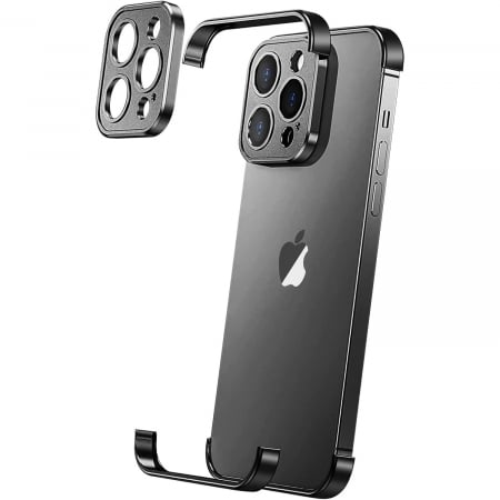 Huse de telefoane - Husa Metalica Edgeless Compatibila cu iPhone 16 Plus, Flippy, Protectie pentru Colturi si Camera, Aliaj Aluminiu, Antisoc, Antizgariere, Negru
