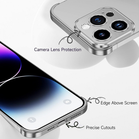 Husa Metalica Edgeless Compatibila cu iPhone 16 Pro, Flippy, Protectie pentru Colturi si Camera, Aliaj Aluminiu, Antisoc, Antizgariere, Argintiu Titan [5]
