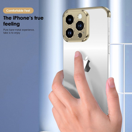 Husa Metalica Edgeless Compatibila cu iPhone 16 Pro, Flippy, Protectie pentru Colturi si Camera, Aliaj Aluminiu, Antisoc, Antizgariere, Auriu [1]