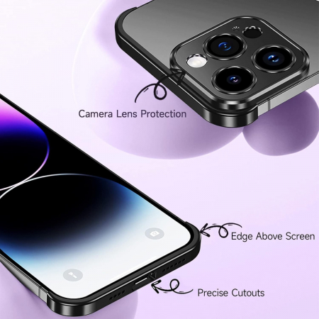 Husa Metalica Edgeless Compatibila cu iPhone 16 Pro, Flippy, Protectie pentru Colturi si Camera, Aliaj Aluminiu, Antisoc, Antizgariere, Negru [6]