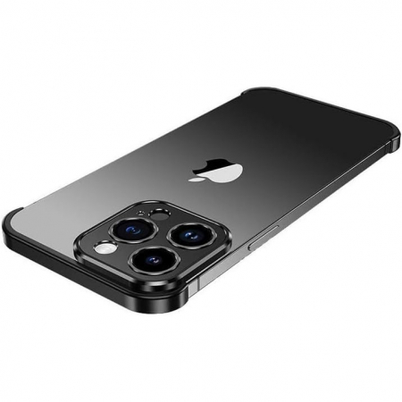 Husa Metalica Edgeless Compatibila cu iPhone 16 Pro, Flippy, Protectie pentru Colturi si Camera, Aliaj Aluminiu, Antisoc, Antizgariere, Negru [1]