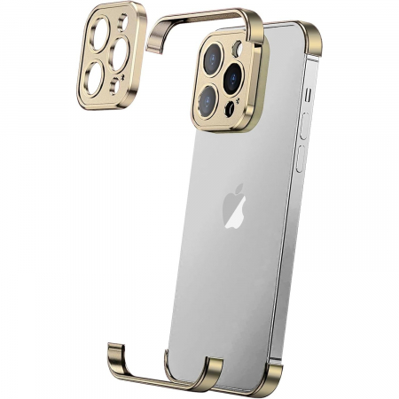 Sub 99 Lei - Lichidare Husa Metalica Edgeless Compatibila cu iPhone 16 Pro Max, Flippy, Protectie pentru Colturi si Camera, Aliaj Aluminiu, Antisoc, Antizgariere, Auriu