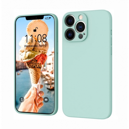 GSM - Husa pentru Apple iPhone 14 Flippy, Liquid Silicone, cu Microfibra pe interior, Protectie Antisoc, Light Cyan