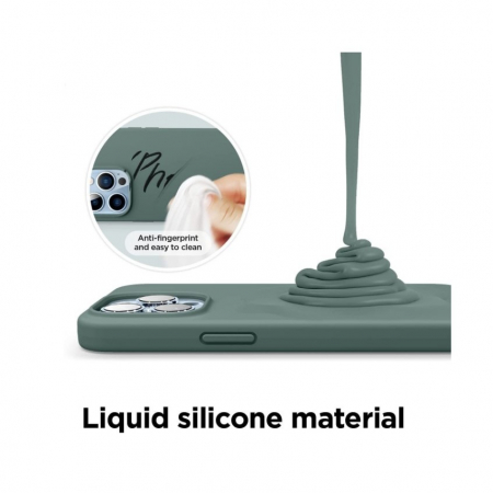 Husa pentru Apple iPhone 14 Plus Flippy, Liquid Silicone, cu Microfibra pe interior, Protectie Antisoc, Dark Green, Verde inchis [1]