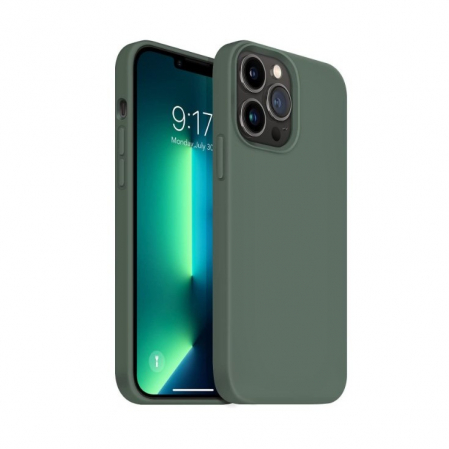 GSM - Husa pentru Apple iPhone 14 Plus Flippy, Liquid Silicone, cu Microfibra pe interior, Protectie Antisoc, Dark Green, Verde inchis