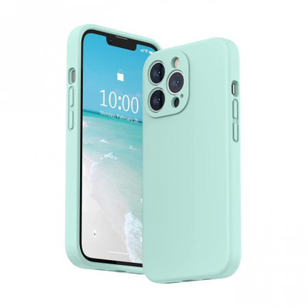 Husa pentru Apple iPhone 14 Pro Max Flippy, Liquid Silicone, cu Microfibra pe interior, Protectie Antisoc, Light Cyan [1]
