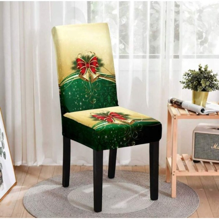 Lichidare Husa pentru Scaun, Flippy, Tematica Craciun, Model 1 Clopotei, Verde/Auriu [2]