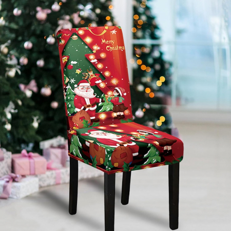 Husa pentru scaun, Flippy, Tematica Craciun, Model 2 Mos Craciun si Baietel, Verde/Rosu [4]