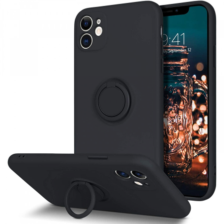 Huse de telefoane - Husa protectie Flippy compatibila cu Apple iPhone 11 Liquid Silicone Ring cu suport rotativ Negru