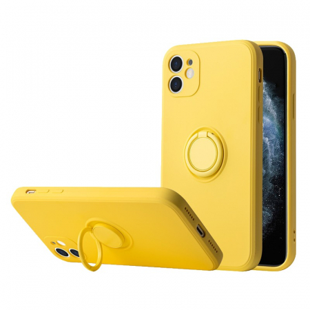 Husa protectie Flippy compatibila cu Apple iPhone 11 Pro Max Liquid Silicone Ring cu suport rotativ Galben [3]