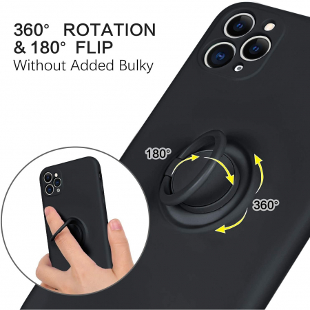 Husa protectie Flippy compatibila cu Apple iPhone 11 Pro Max Liquid Silicone Ring cu suport rotativ Negru [2]