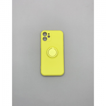 Husa protectie Flippy compatibila cu Apple iPhone 12 Mini Liquid Silicone Ring cu suport rotativ Galben [4]