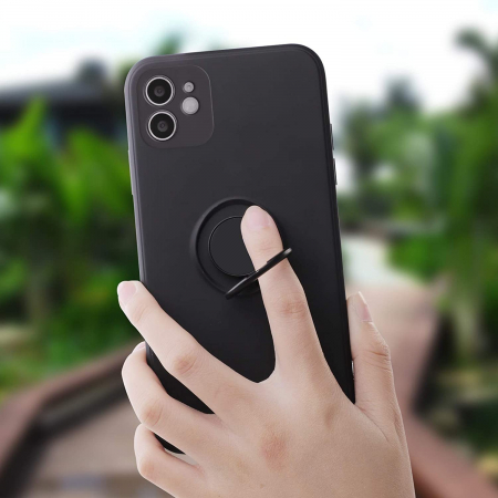 Husa protectie Flippy compatibila cu Apple iPhone 12 Mini Liquid Silicone Ring cu suport rotativ Negru [5]