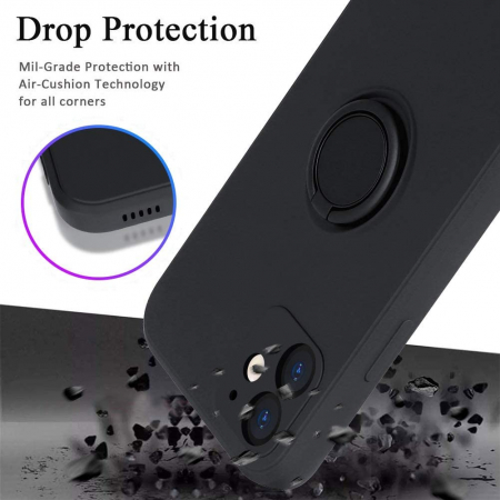 Huse de telefoane - Husa protectie Flippy compatibila cu Apple iPhone 12 Mini Liquid Silicone Ring cu suport rotativ Negru