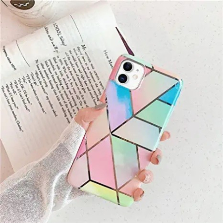 Husa protectie Flippy compatibila cu Apple iPhone 12 Mini Soft IMD TPU Marble Geometric Roz [3]