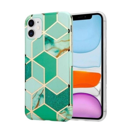 Sub 99 Lei - Husa protectie Flippy compatibila cu Apple iPhone 12 Mini Soft IMD TPU Marble Geometric Verde