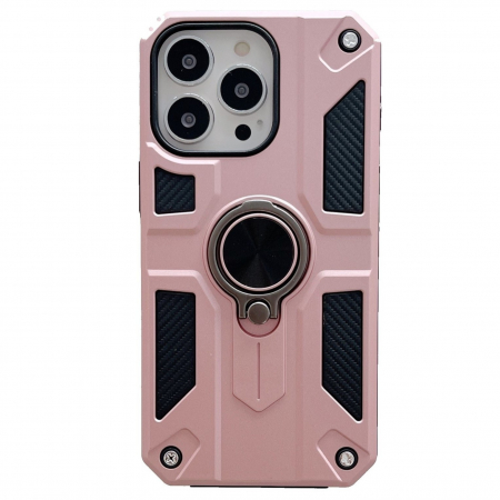 GSM - Husa protectie Flippy compatibila cu Apple iPhone 13 Defender Model 5 cu suport prindere inel,Roz Auriu
