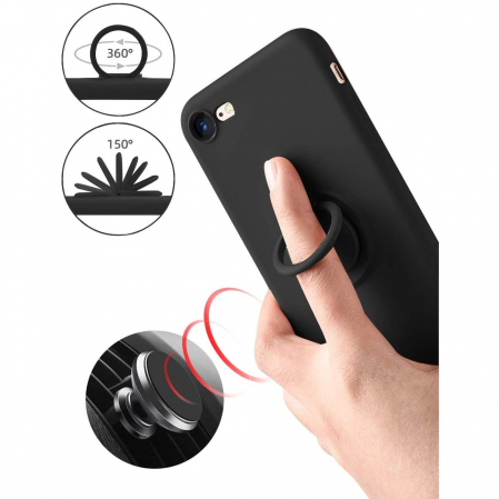 Husa protectie Flippy compatibila cu Apple iPhone 7/8/SE 2020 Liquid Silicone Ring cu suport rotativ Negru [3]