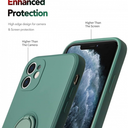 Husa protectie Flippy compatibila cu Apple iPhone XR Liquid Silicone Ring cu suport rotativ Verde [1]
