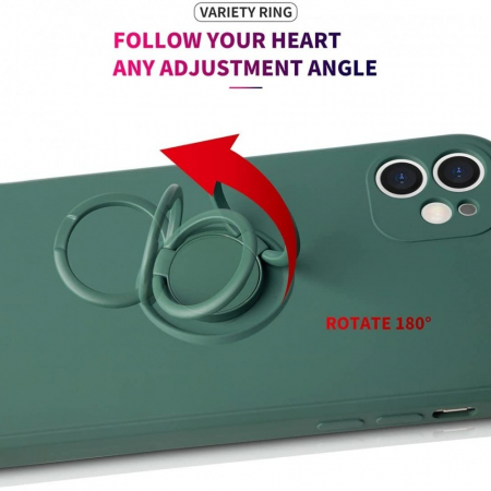 Husa protectie Flippy compatibila cu Apple iPhone XR Liquid Silicone Ring cu suport rotativ Verde [2]