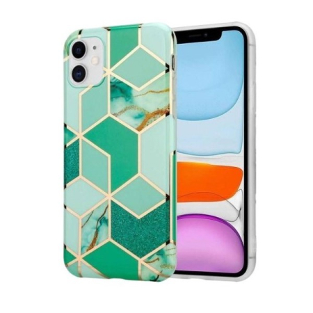 Sub 99 Lei - Husa protectie Flippy compatibila cu Huawei P Smart 2021 Soft IMD TPU Marble Geometric Verde